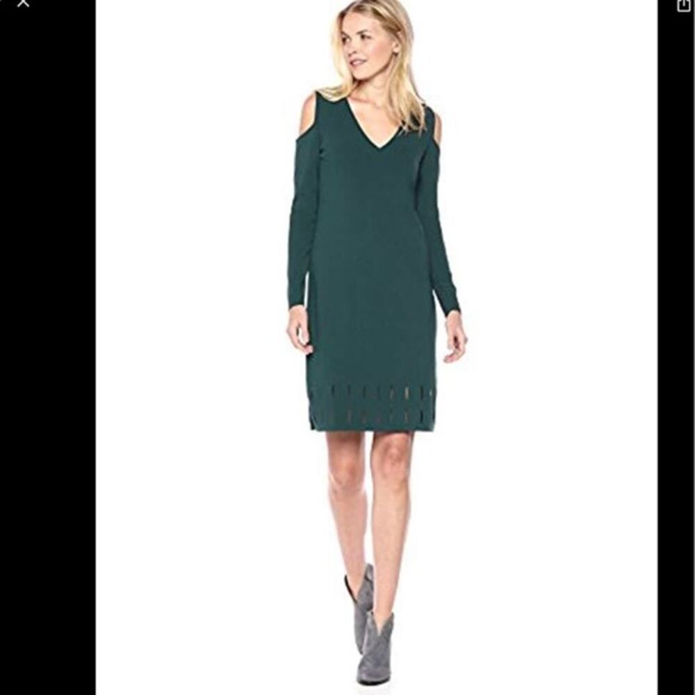 NIC+ZOE Peeking Out Cold Shoulder Dress Emerald New Dress size S
